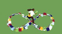 Illustration of student running on book infinity symbol